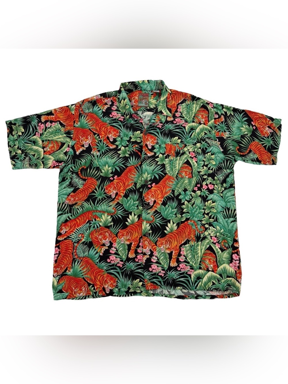 Pineapple Connection Tiger Hawaiian Shirt Mens XL Black Jungle Print Rayon